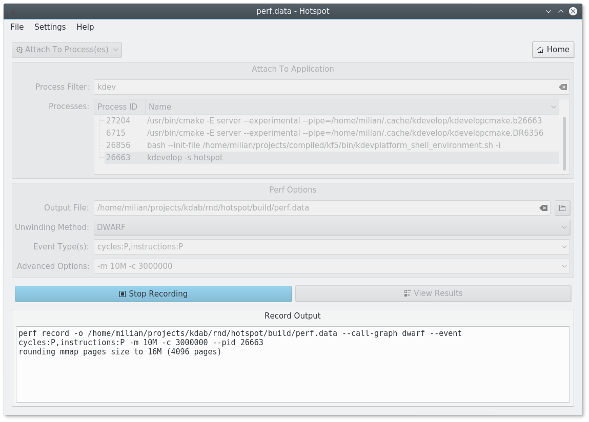 hotspot also allows runtime-attaching of perf to existing applications to profile them.